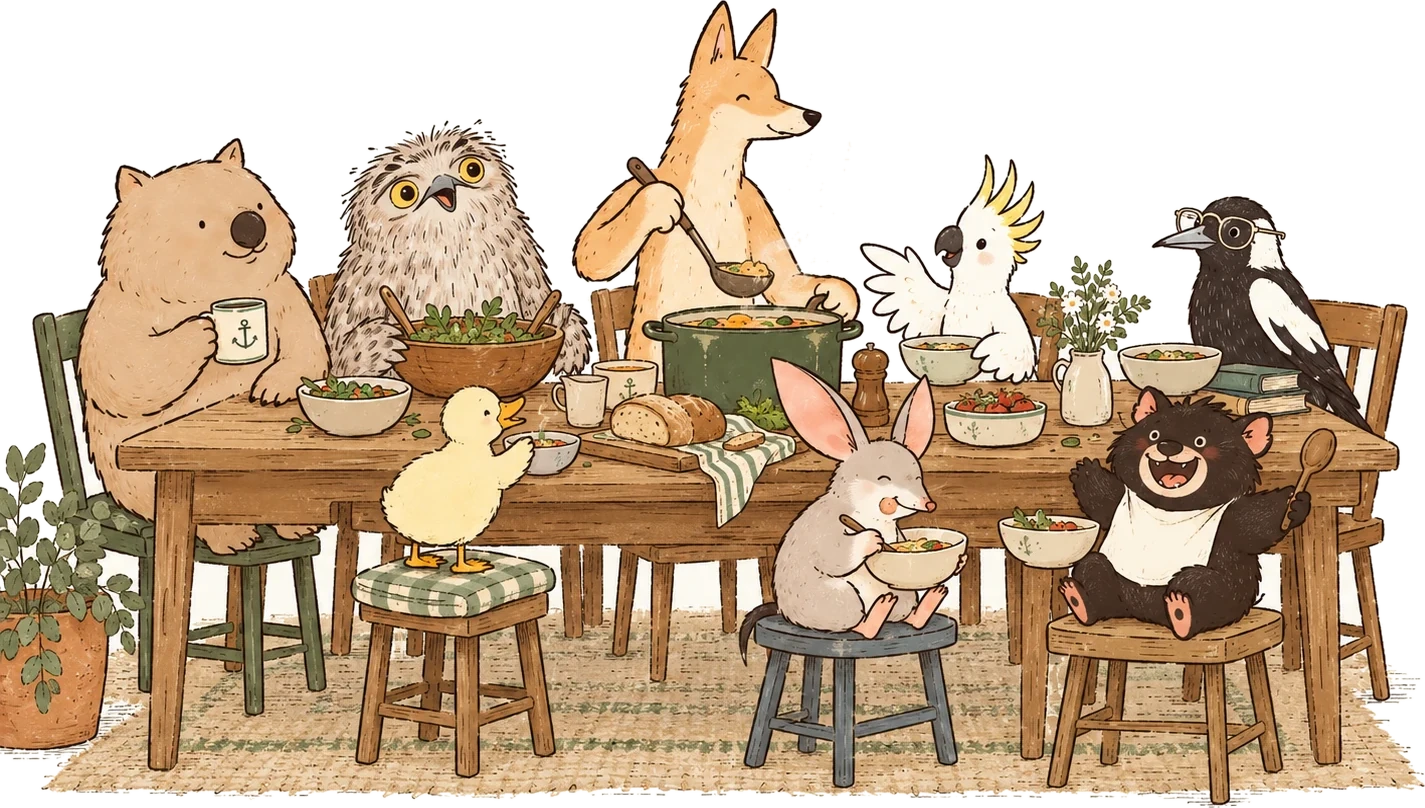 The whole family around one table